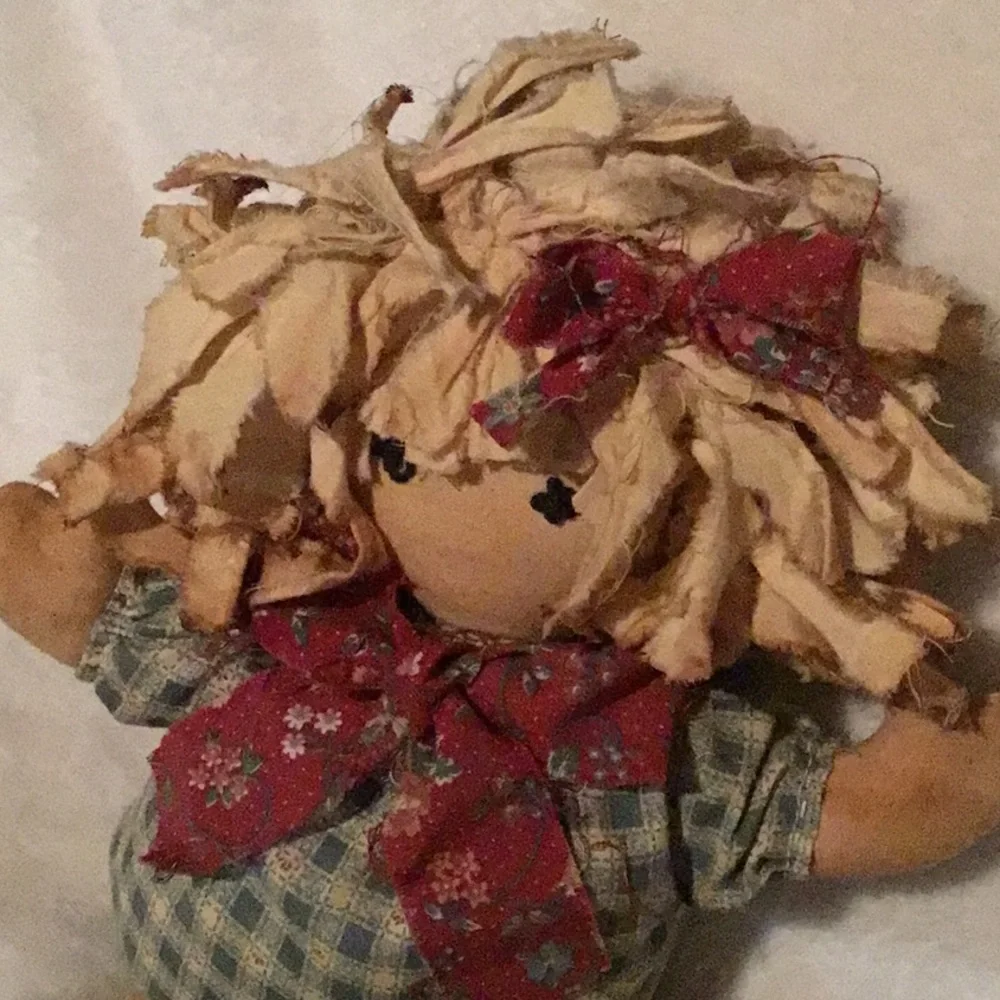Vintage Primitive Rag Doll Handmade Folk Art Tea Stained Rustic Country Decor
